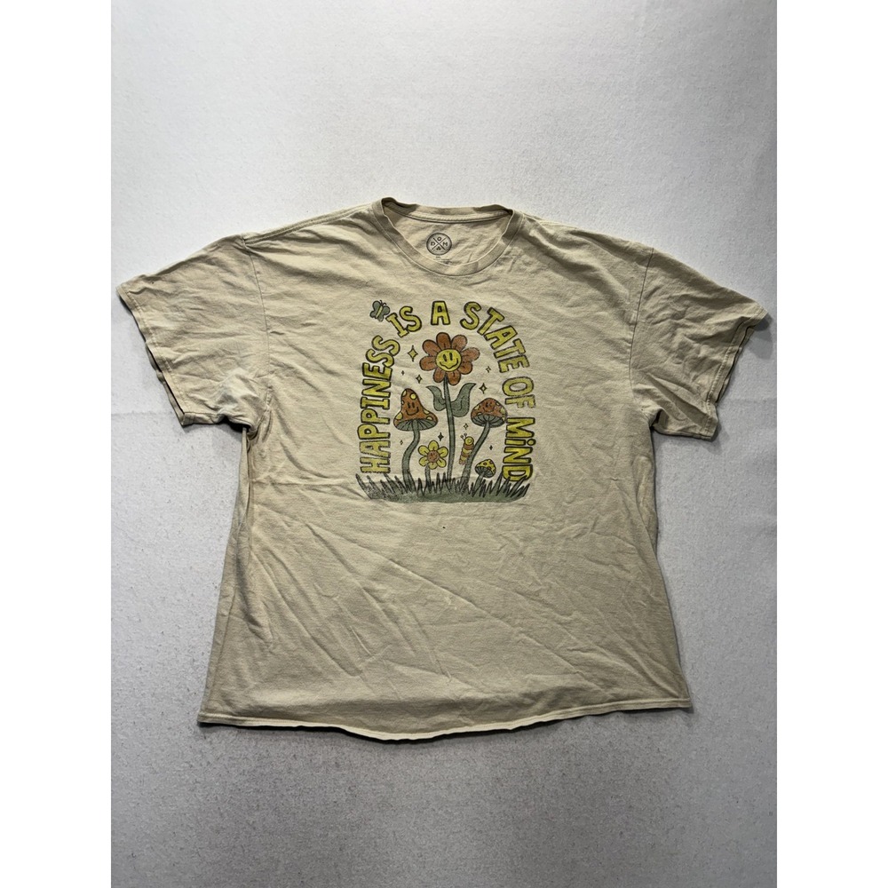 DOM Shirt Mens 2XL Beige Happiness Is A State Of Mind Graphic Tee Hippie